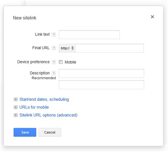 How to optimize AdWords by launching sitelinks with this form.