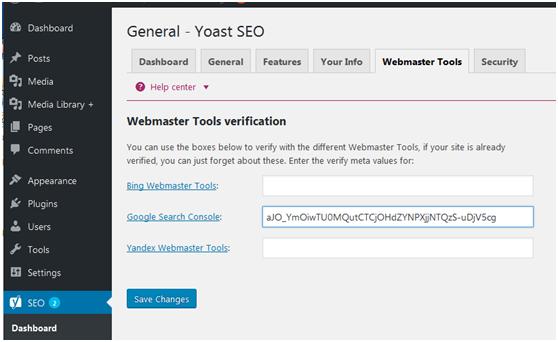 Using WordPress Yoast SEO to Verify your website with Google Search Console.