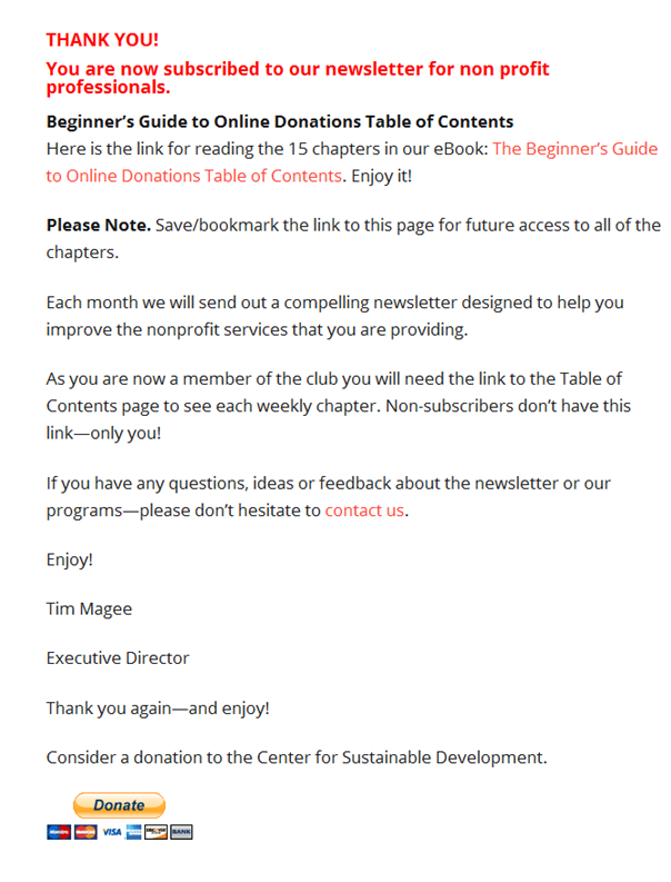 Link Page to the Table of Contents for the Beginner's Book and Email List Building.