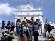 Participants in front of a colonial church in Chichicastenango, Guatemala.