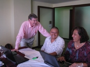 Three people at a fundraising training workshop.